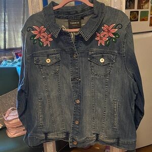 Torrid Blue Jean Jacket with Pink Floral Design